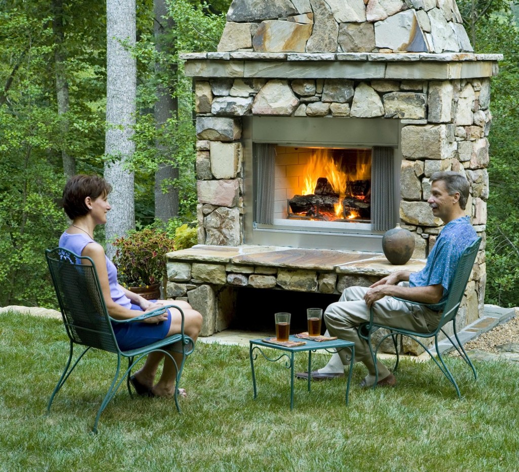 Outdoor fireplace with people in North Va